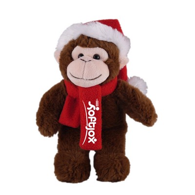 Soft Plush Stuffed Monkey with Christmas Hat and Scarf