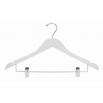 White Wooden Suit Hanger w/Clips