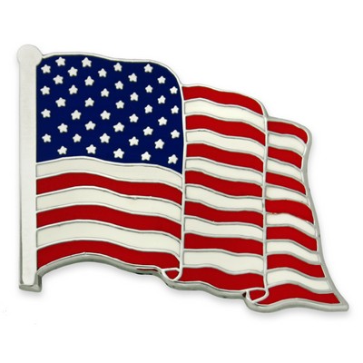 Waving American Flag Silver Pin - Made in the U.S.A.