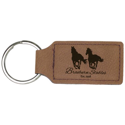 Dark Brown Leatherette Rectangle Keychain (2 3/4" x 1 1/4")