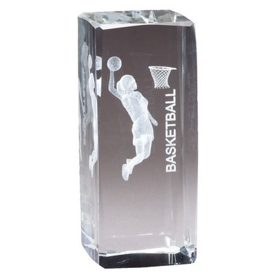 Crystal Block with 3-D Laser Basketball, Female 2" x 4.5"