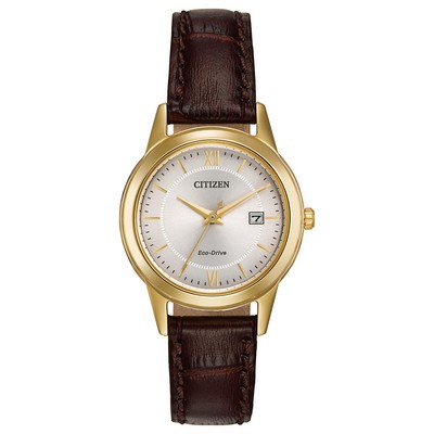 Citizen Ladies' Corso Eco-Drive Watch, Brown Leather Strap with Gold-tone case