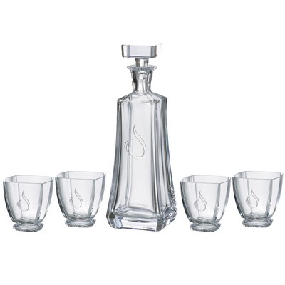 Arezzo Decanter (25 oz.) with Four Matching (10.75 oz.) Arezzo Rocks Glasses (5 Piece Set)