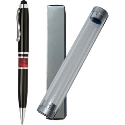 Vienna Series -Marble Ring, Stylus Ball Point Pen- black pen barrel with red marble ring accent