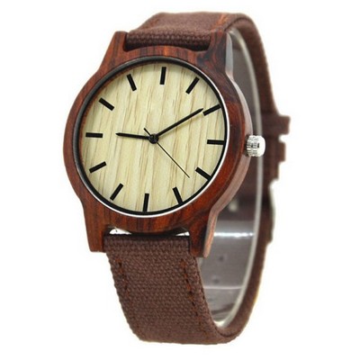 Zebra Wood & PU Leather Watch