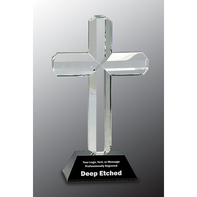 8 1/2" Crystal Cross on Black Pedestal Base