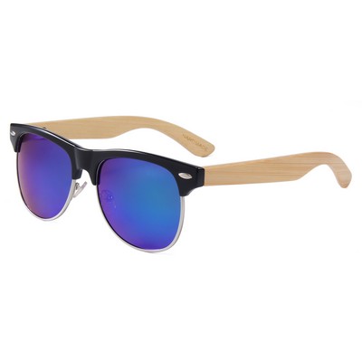 Bamboo Sunglasses - Green Mirror Lenses - Black Frames