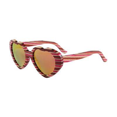 Layered Maple Sunglasses - Red Mirror Polarized Lenses - Rainbow Wood Frames