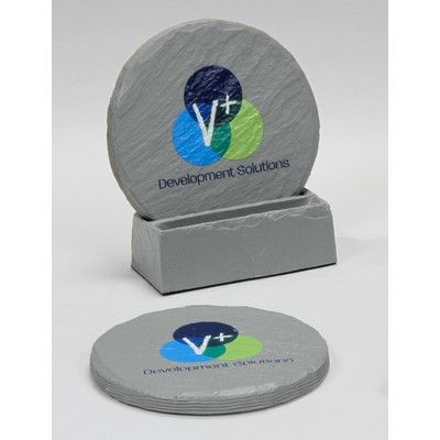 2-Pc Round Shale-Texture Coaster Set w/Base (UV Print)