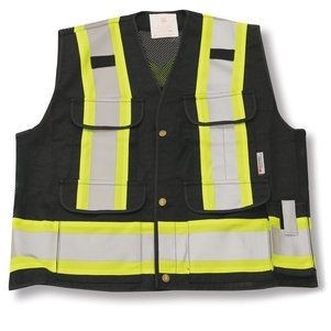 Heavy Duty Black Safety Vest w/Mesh Top & Sides