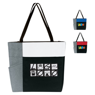 Color Block Pocket Zip Tote