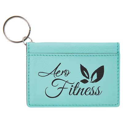 Teal Laserable Leatherette Keychain ID Holder