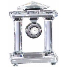 Crystal Clock With Roman Pillars 7"W X 10"H