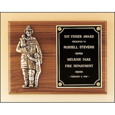 Walnut Piano Finish Plaque, Fireman, 9x12"