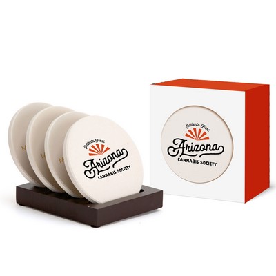 4pc Round Ceramic Coaster Set In Gift Box