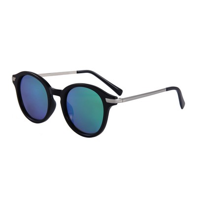 Sunglasses - Green Mirror Lenses - Black Frames - Silver Temples