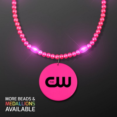 Light Up Pink Pizzazz Necklace Beads with Medallion - Domestic Print