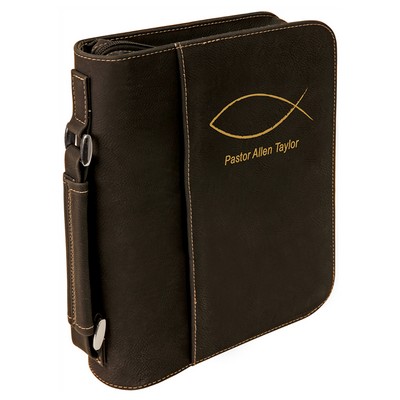 Black-Gold Leatherette 7-1/2" x 10-3/4" Book/Bible Cover with Handle & Zipper