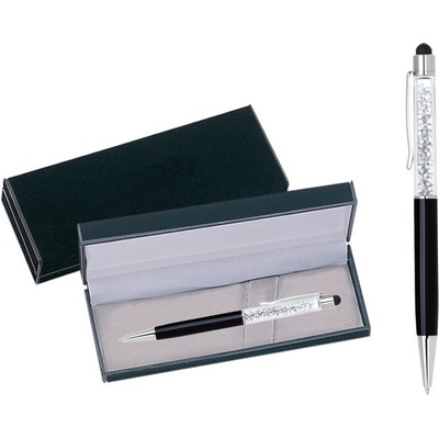 Crystal Stylus pen / ball point pen in black velvet gift box - black