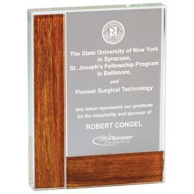 Optical Crystal Rectangular Award w/Wood Edge (4¼" x 5¾")