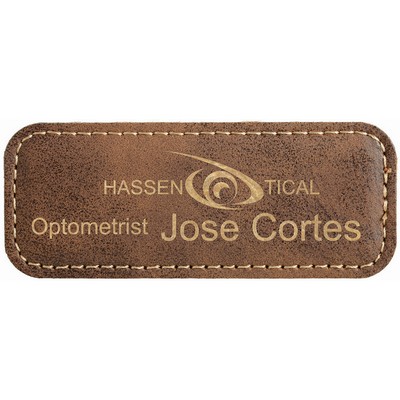 Rustic/Gold Laser Engraved Leatherette Badge Blank with Magnet (3 1/4" x 1 1/4")