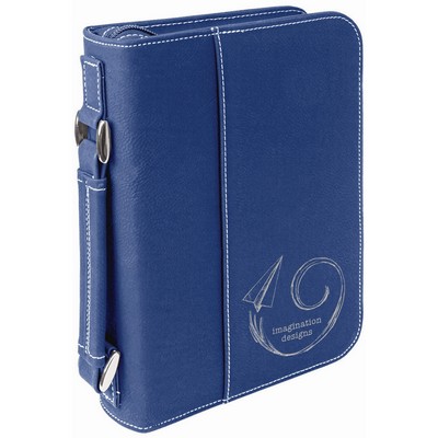 Blue/Silver Leatherette Book/Bible Cover with Handle & Zipper (6 3/4" x 9 1/4")