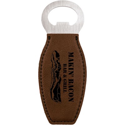 Dark Brown Leatherette Bottle Opener with Magnet, Laserable