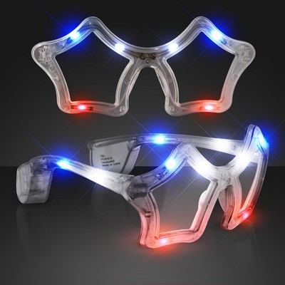 Red White & Blue Flashing LED Star Sunglasses - BLANK