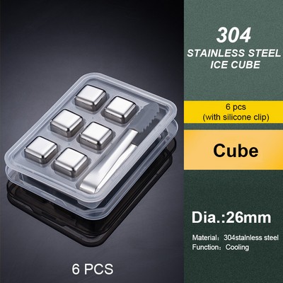 6 PCS Stainless Steel Wine Cube Set W/ Silicone Clip