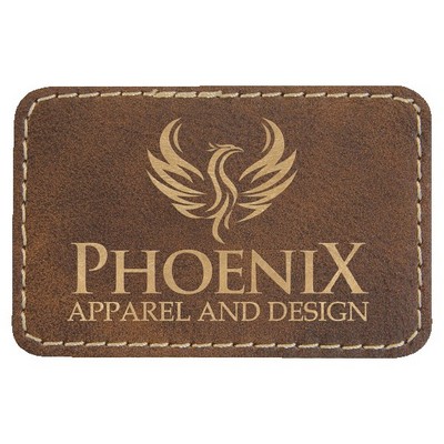 Rectangle Engraved Patch with Adhesive, Rustic Faux Leather, 3" x 2"