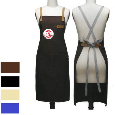 14 oz. Thick Canvas Kitchen Apron w/ Cross Straps & 3 Pockets