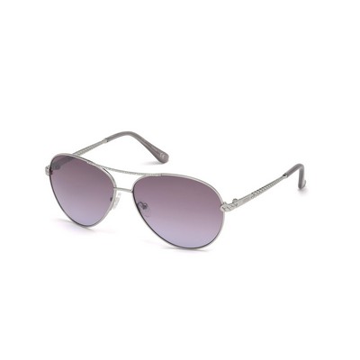 GUESS® Women's Shiny Light Nickeltin Silver/Gradient Metal Gray Sunglasses