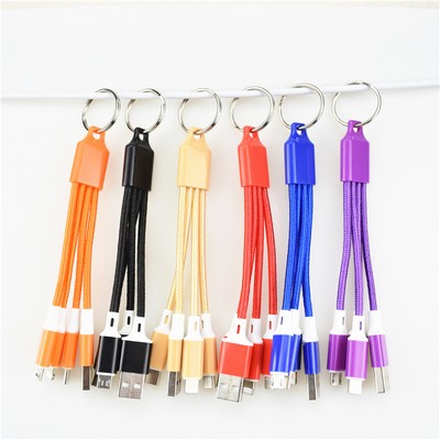 3-in-1 Nylon Woven Braided Charging Cable Keychain