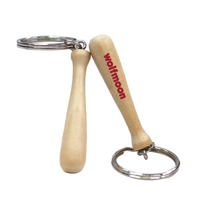 Wooden Baseball Bat Key Ring Chain