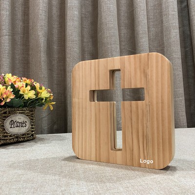 Cross Shaped Wood Bedside Lamp