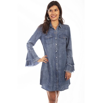 Western Yoke Shirt Dress w/Bell Sleeve