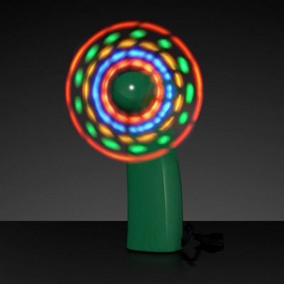 Light Up Promotional Mini Fans with Green Handles - BLANK