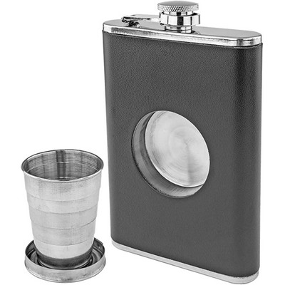 Stainless Steel Hip Flask With Built In Collapsible Shot Glass