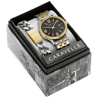 Caravelle Men's Watch and Bracelet Boxed Set