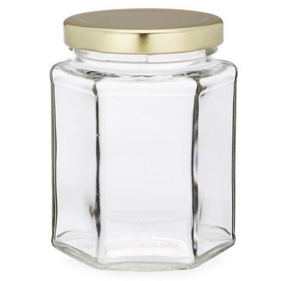 9 oz Clear Glass Oval Hexagon Jars (Gold Lug Cap)