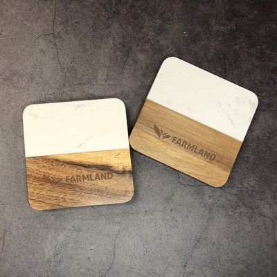 Square Marble & Wood Coaster Set (Set Of 2)