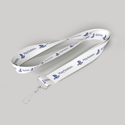 1" White custom lanyard printed with company logo with Jay Hook attachment 1"