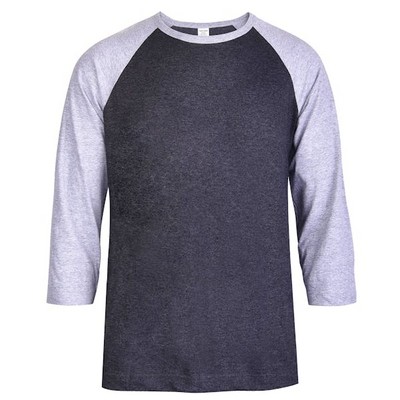 Men's 3/4 Sleeve Baseball T-Shirt - Small, Gray/Charcoal (Case of 20)