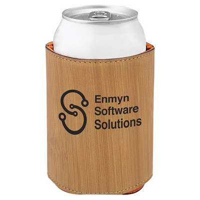 3 3/4" Bamboo Laserable Leatherette Beverage Holder