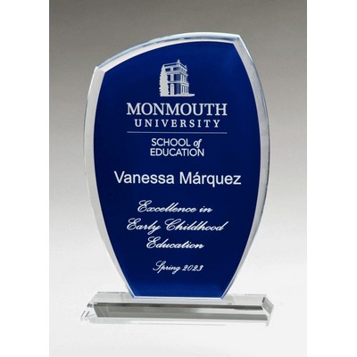 Tidal Series Glass Award w/ Blue Painted Background & Clear Glass Base (5-1/2 " x 8-1/2 ")