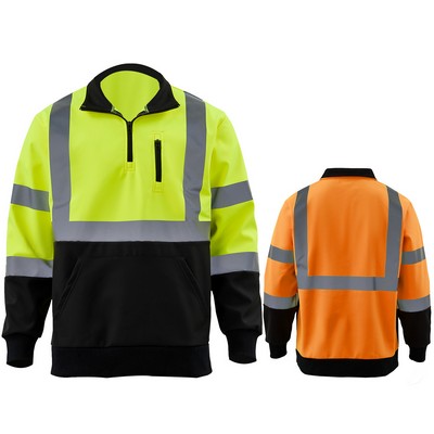 Premium Hi Viz Class 3 Color Block Safety Quarter Zip With Kangaroo Pocket