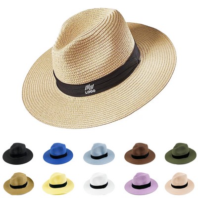 Women Wide Brim Straw Panama Roll Up Hat