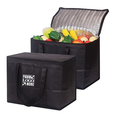 Insulated Non-Woven Square Zipper Top Tote Bag