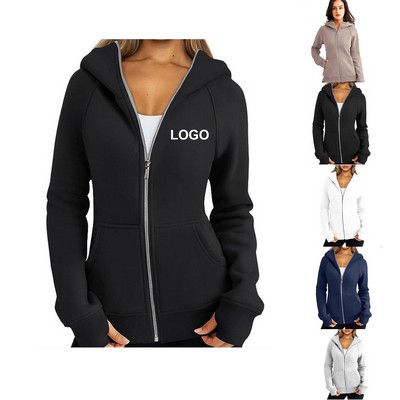 Women Zip Up Hoody Fleece Jacket