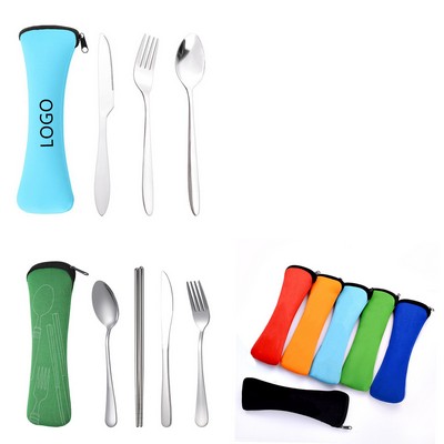 Portable Travel Stainless Steel Dinnerware with Case